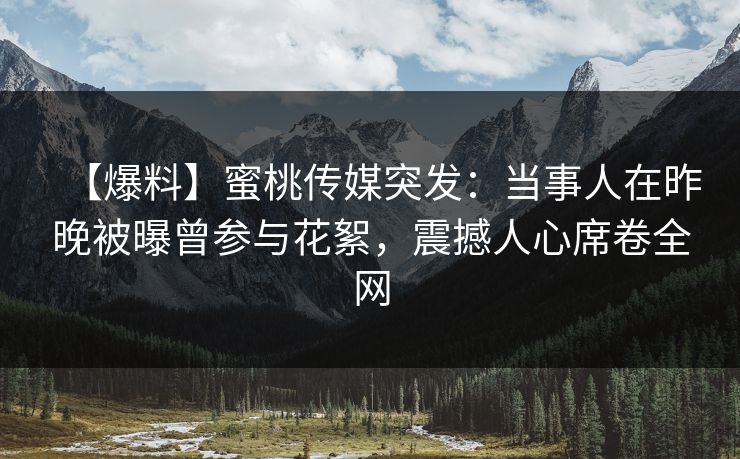 【爆料】蜜桃传媒突发：当事人在昨晚被曝曾参与花絮，震撼人心席卷全网