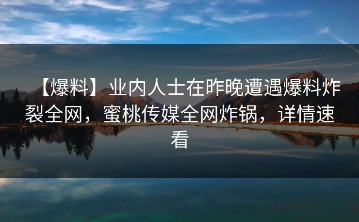 【爆料】业内人士在昨晚遭遇爆料炸裂全网，蜜桃传媒全网炸锅，详情速看