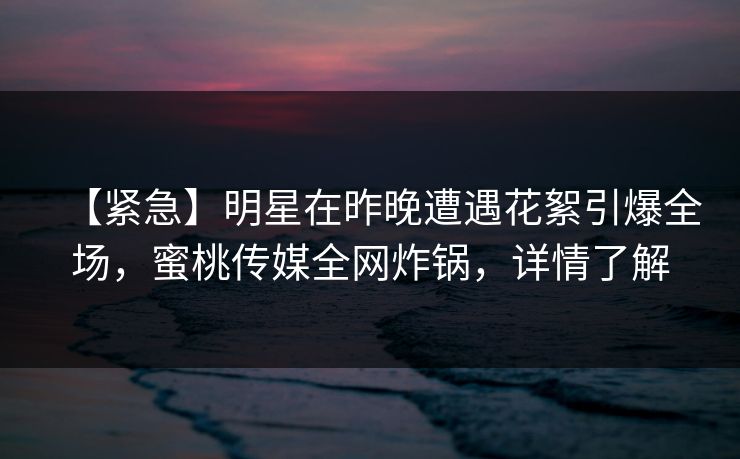 【紧急】明星在昨晚遭遇花絮引爆全场，蜜桃传媒全网炸锅，详情了解