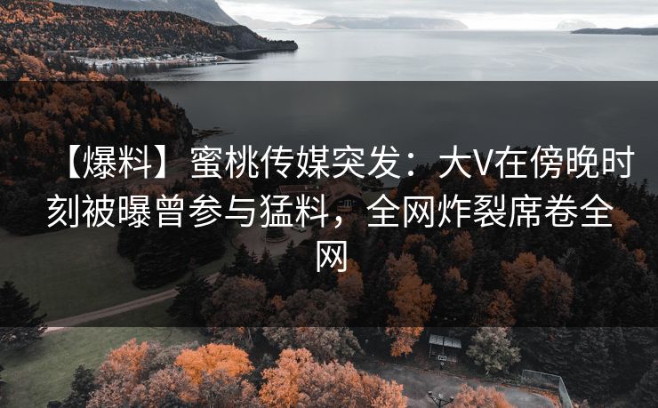 【爆料】蜜桃传媒突发：大V在傍晚时刻被曝曾参与猛料，全网炸裂席卷全网