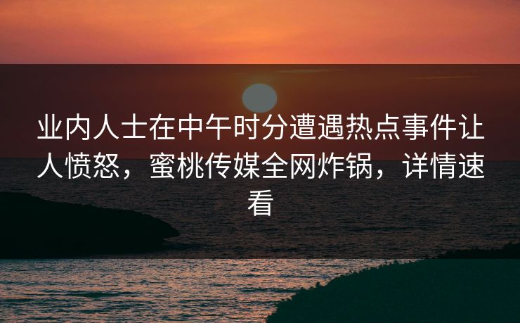 业内人士在中午时分遭遇热点事件让人愤怒，蜜桃传媒全网炸锅，详情速看