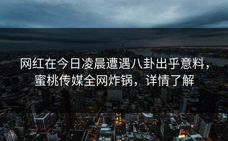 网红在今日凌晨遭遇八卦出乎意料，蜜桃传媒全网炸锅，详情了解