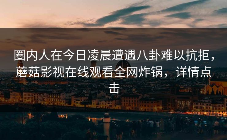 圈内人在今日凌晨遭遇八卦难以抗拒，蘑菇影视在线观看全网炸锅，详情点击